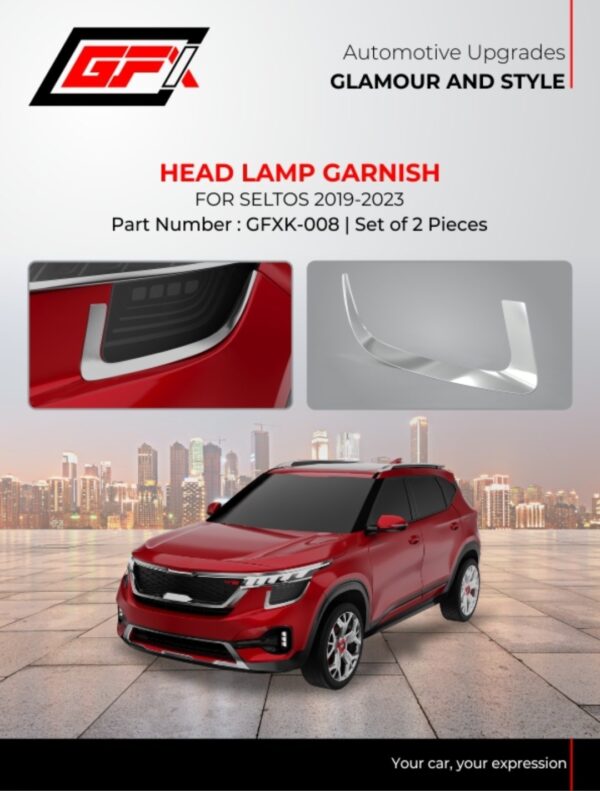Kia Seltos 2019–2023 Head Lamp Garnish Chrome Set | Premium Front Light Chrome Cover | GFXK-008