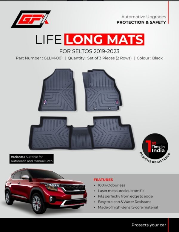 KIA Seltos All-Weather Life Long Floor Mats (2019-2023) GFX GLLM-001 - Tailored 3 Pcs Set