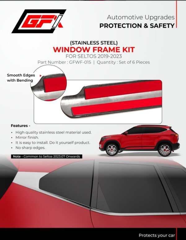 Stainless Steel Window Frame Kit for Kia Seltos (2019–2023) | Chrome Window Garnish Trim | Set of 6 | CCT-GFWF-015