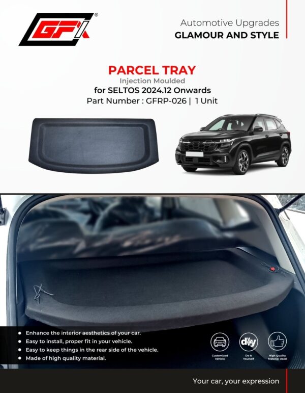 GFX Premium Injection Moulded Rear Parcel Tray for Kia Seltos (2024-2025+ Models) | Durable Cargo Shelf & Luggage Cover | GFRP-026