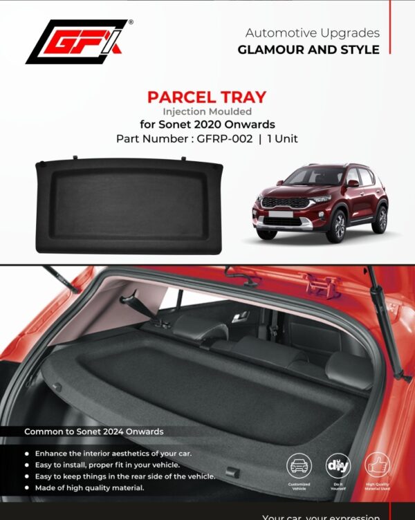 Premium Injection Moulded Rear Parcel Tray for Kia Sonet (2024-Present) | Heavy Duty Luggage Shelf