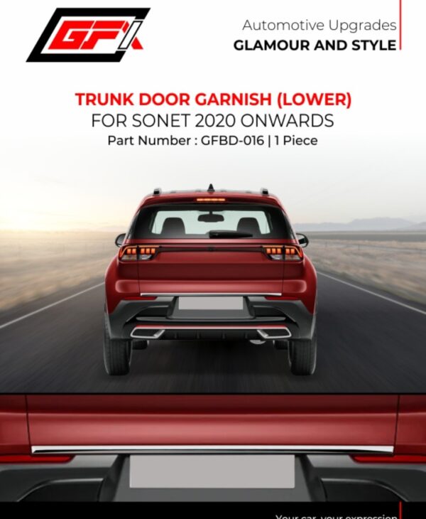 Premium Chrome Trunk Door Garnish (Lower) for Kia Sonet (2020-Present) - Triple Layer Mirror Finish Tailgate Trim (1 Piece)