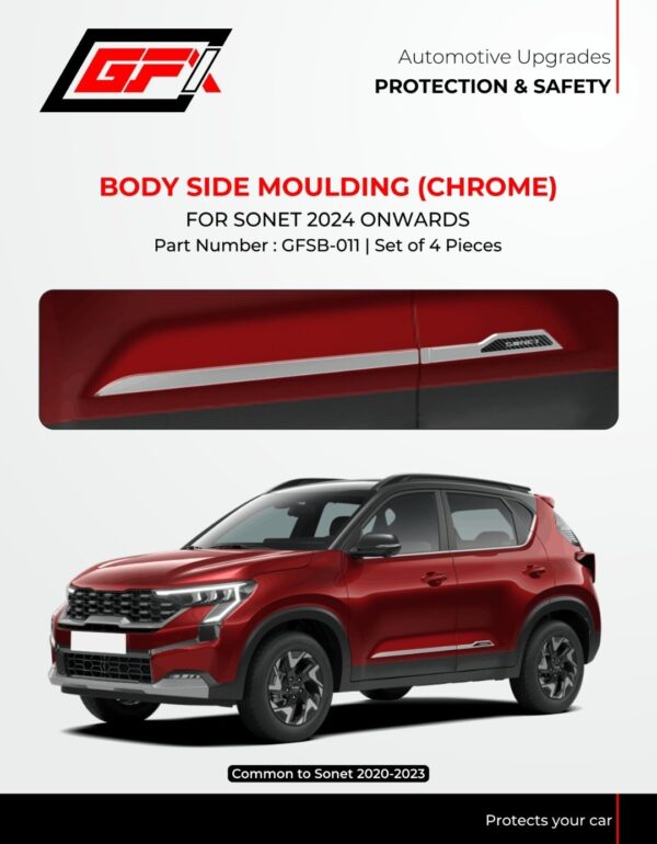 GFX Premium Chrome Body Side Moulding for Kia Sonet (2020-2024+ Models) | Stylish Door Protector GFSB-011 - Set of 4 Pcs