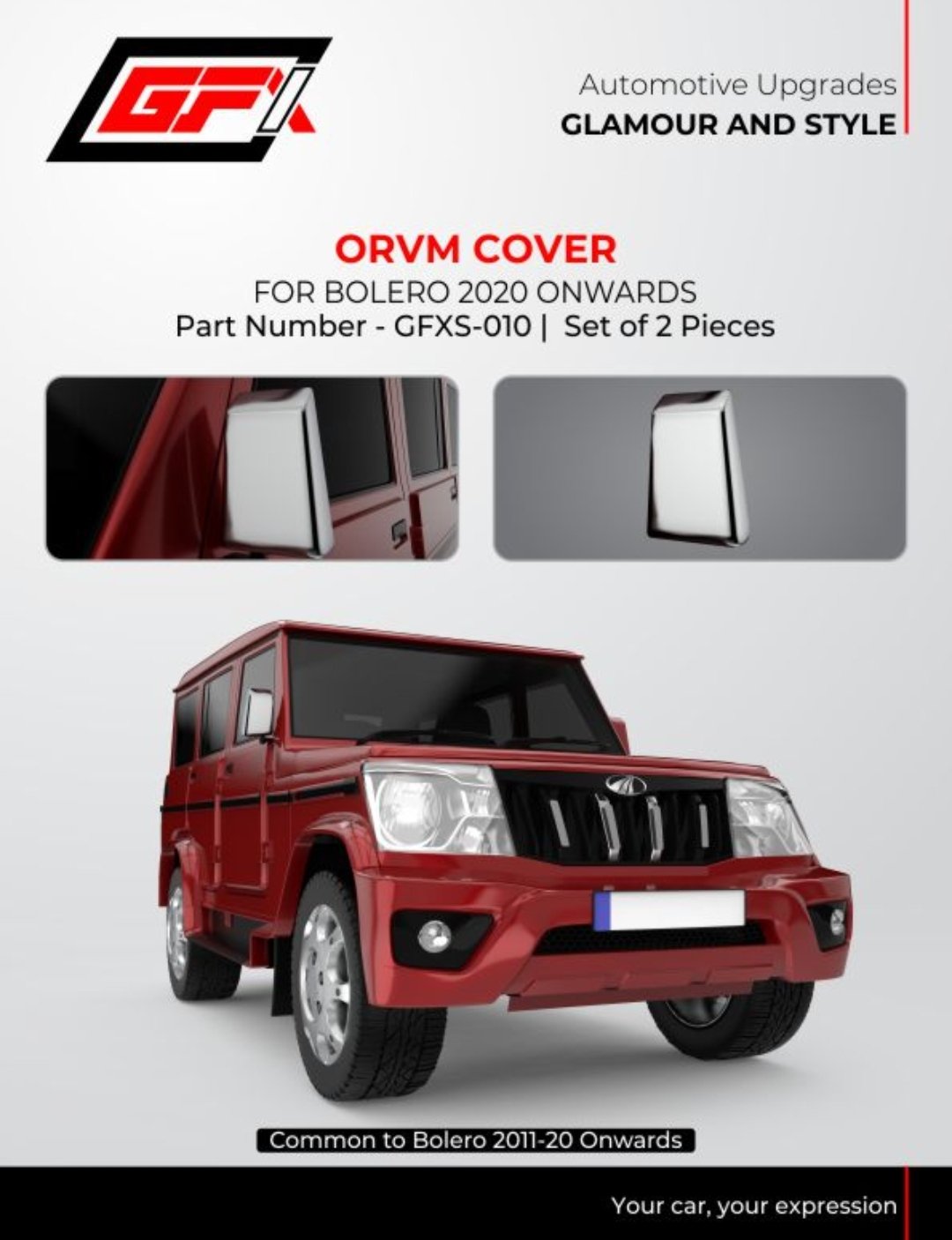GFX Premium Chrome ORVM Cover for Mahindra Bolero (2011-Present Models) - Set of 2