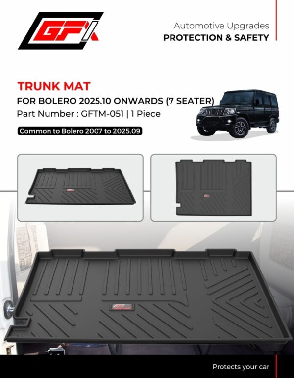 GFX Premium Custom-Fit Trunk Mat for Mahindra Bolero (2007–2025+) | Heavy-Duty All-Weather Rear Cargo Liner