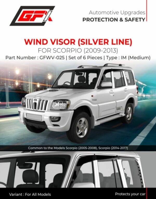 GFX Wind Visor / Door Visor with Silver Line for Mahindra Scorpio (2005-2013) – Set of 6 Pieces
