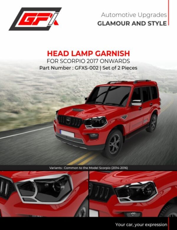 Mahindra Scorpio Chrome Head Lamp Garnish 2017 Onwards ā Premium Headlight Styling Trim Cover | Scratch Resistant Exterior Upgrade
