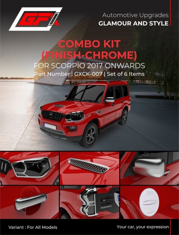 Mahindra Scorpio Chrome Combo Kit 2017 Onwards ā Complete 6 Piece Exterior Garnish Styling Set | Premium Scratch Resistant Upgrade