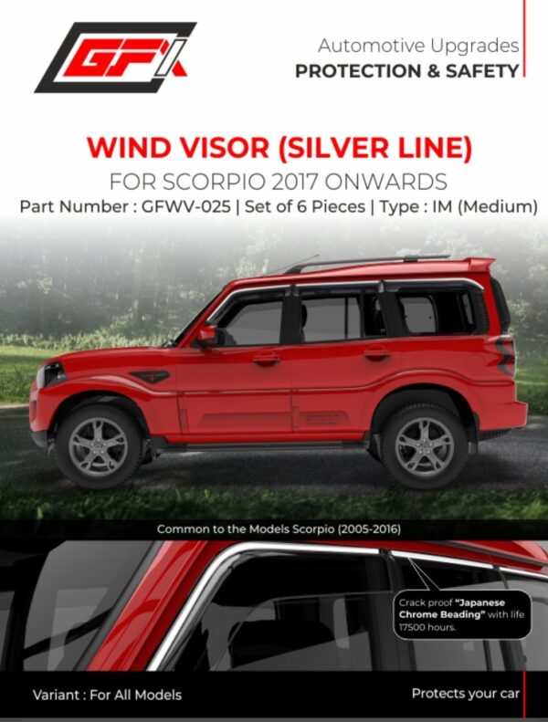 Mahindra Scorpio Wind Visor Silver Line 2017 Onwards – Premium Rain Guard Window Deflector Set | Stylish & Weather Resistant Car Accessory