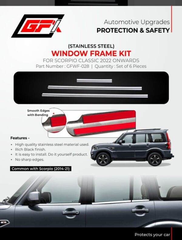 Premium Stainless Steel Window Frame Kit for Mahindra Scorpio Classic (2014-2022+) | 6 Pcs Set