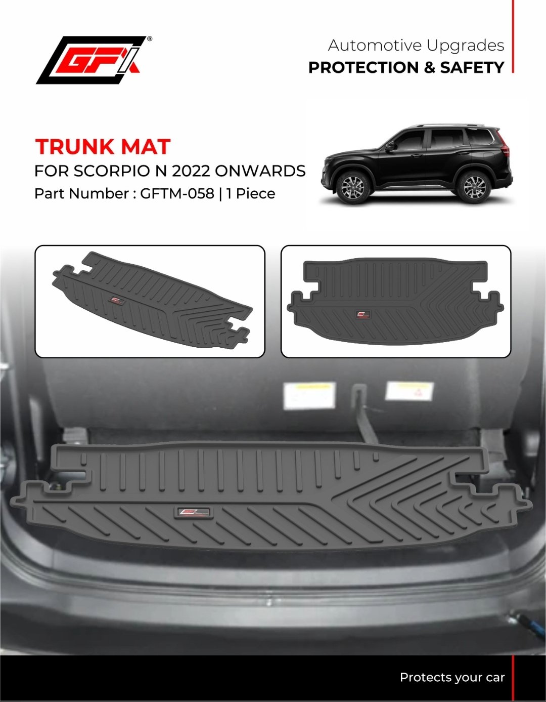Premium Heavy-Duty Trunk Mat for Mahindra Scorpio-N (2022-Present) - All-Weather Custom Fit Boot Liner (GFTM-058)