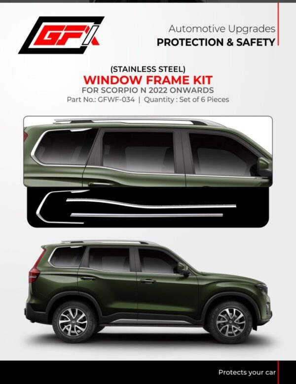 Premium Stainless Steel Window Frame Kit for Mahindra Scorpio-N (2022-Present) - Chrome Garnish Trim (Set of 6)