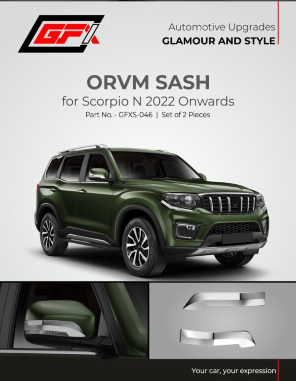Premium Chrome ORVM Sash for Mahindra Scorpio-N (2022-Present) - Side Mirror Accent Garnish (Set of 2)