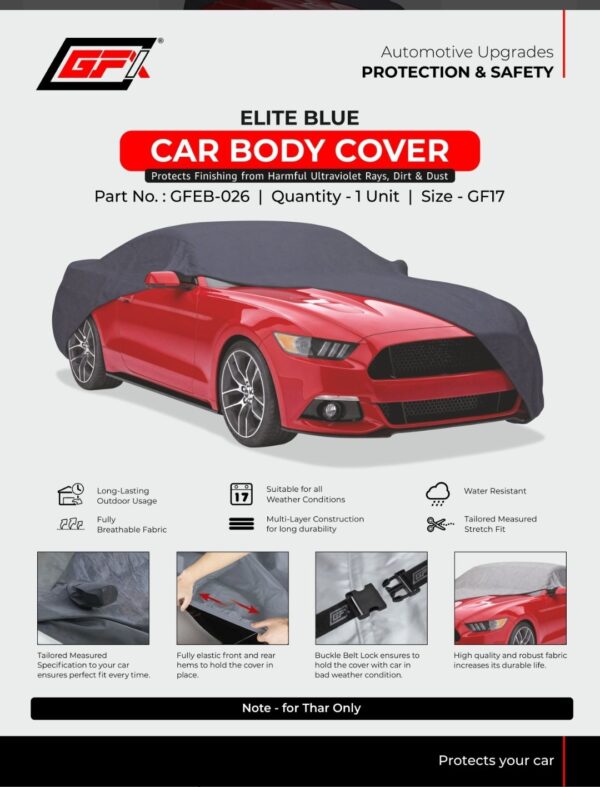 GFX Elite Blue Premium Car Body Cover for Mahindra Thar (2021-Present) | Water-Resistant & UV Protection | Custom Fit GFEB-026