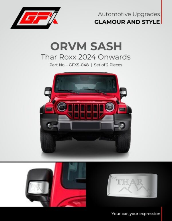 Premium Chrome ORVM Sash for Mahindra Thar ROXX (2024+) - Side Mirror Garnish | CCT-GFXS-048