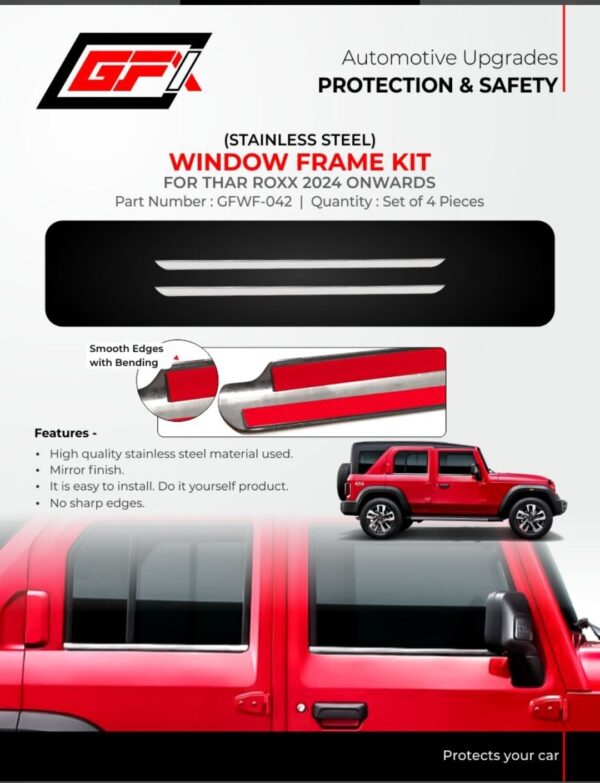 Premium Stainless Steel Window Frame Kit for Mahindra Thar ROXX (2024+) - Set of 4 | CCT-GFWF-042