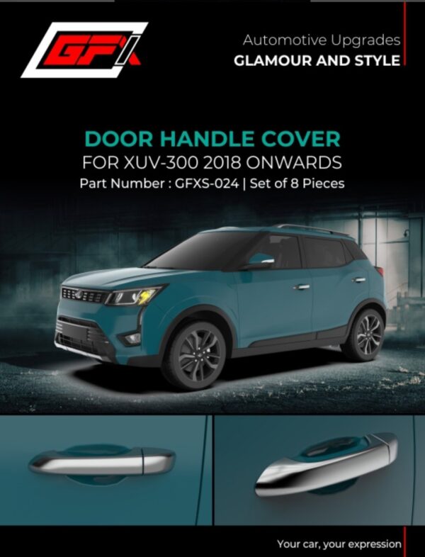 GFX Chrome Door Handle Cover for Mahindra XUV300 (2019-Present) | Premium Garnish with Sensor Cut (Set of 8) - CCT-GFXS-030