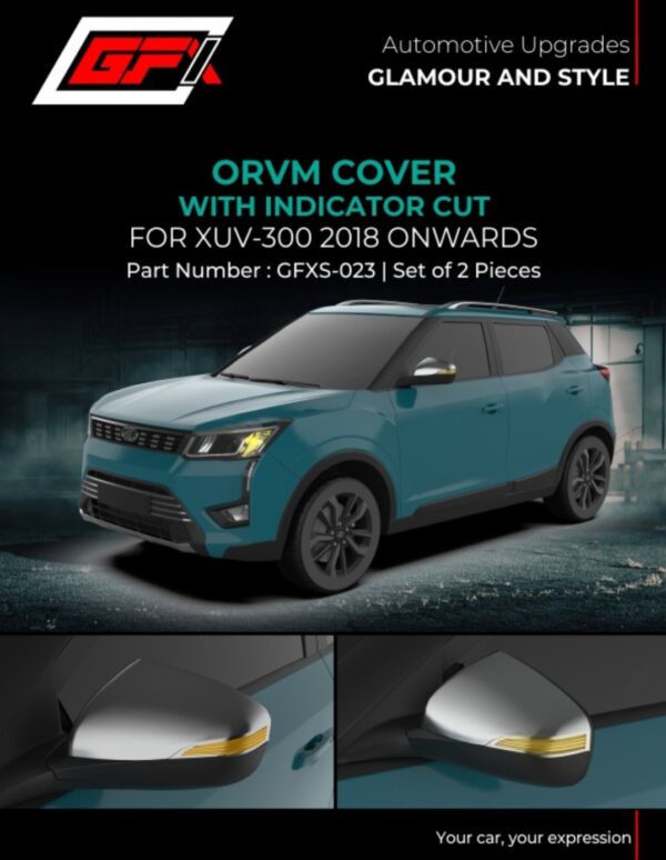 Premium Chrome ORVM Cover for Mahindra XUV 300 (2019-Present) with Indicator Cut | GFXS-023