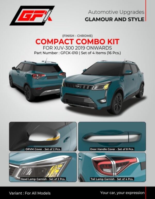 Premium Chrome Exterior Combo Kit for Mahindra XUV300 (2019 Onwards) | 16-Piece Styling Set
