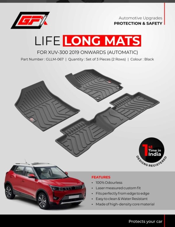 GFX Life Long All-Weather Floor Mats for Mahindra XUV300 (2019-2026) - Automatic Transmission | Set of 3 (2 Rows)