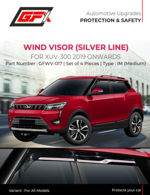 GFX Silver Line Wind Visors for Mahindra XUV 300 (2019-Present) | Premium Rain Guards - Set of 4