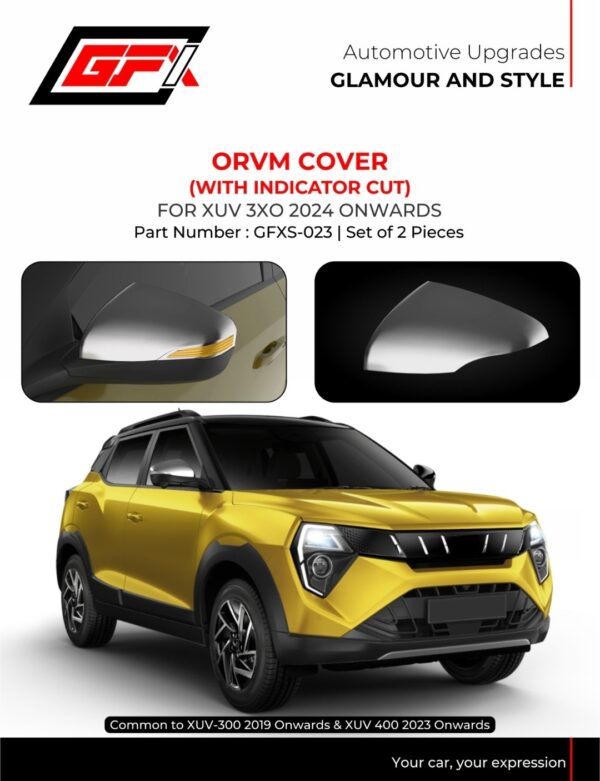 Premium Chrome ORVM Side Mirror Cover with Indicator Cut for Mahindra XUV 3XO, XUV 300 & XUV 400 | Set of 2