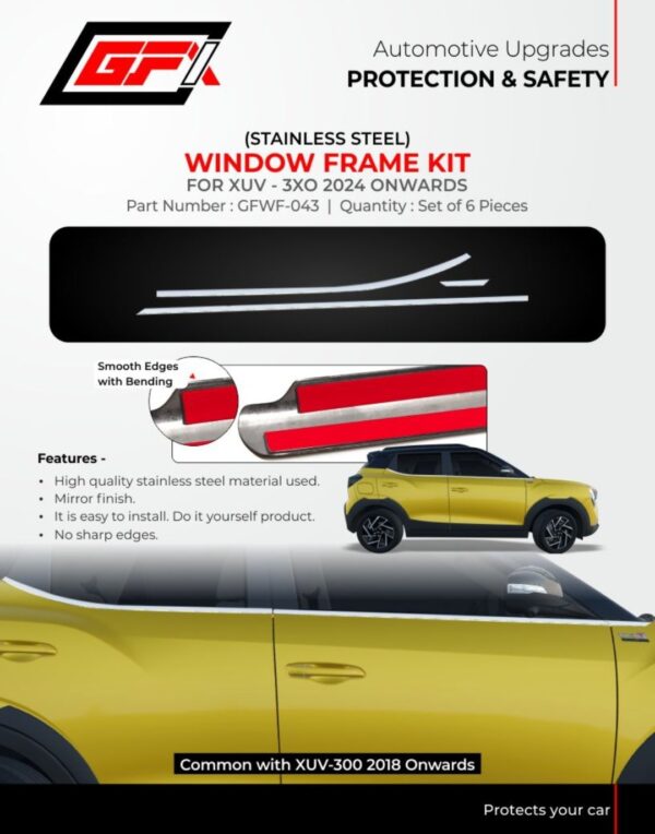 Premium Stainless Steel Window Frame Kit for Mahindra XUV 3XO & XUV300 | 6-Piece Set
