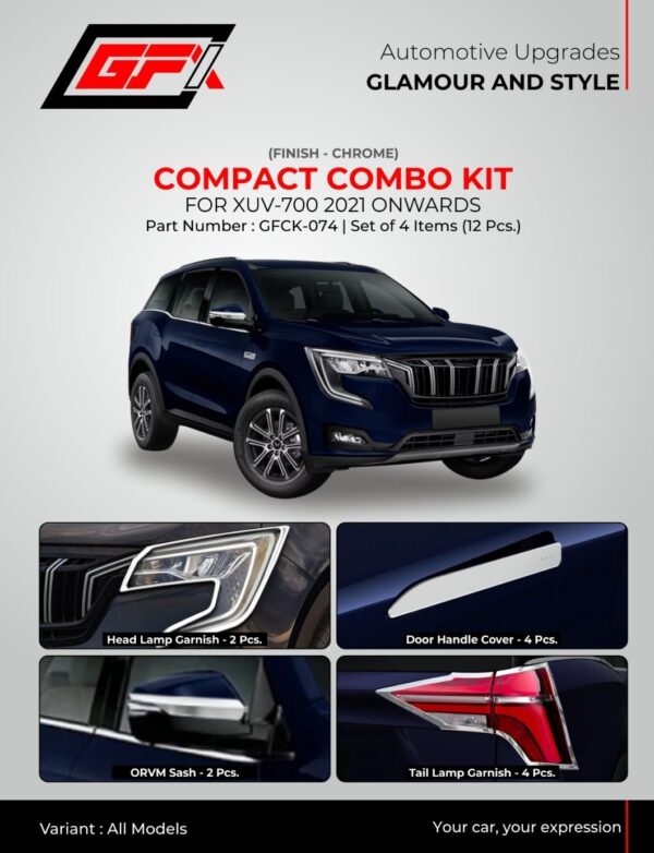 Premium Chrome Compact Combo Kit for Mahindra XUV700 (2021 Onwards) | 12 Pcs Exterior Styling Set