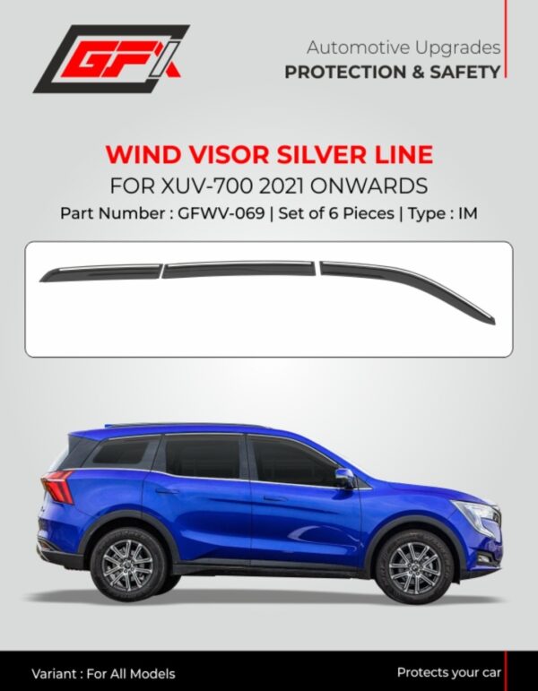 Premium Wind Visor Silver Line for Mahindra XUV700 (2021-Present) | Set of 6 Pcs
