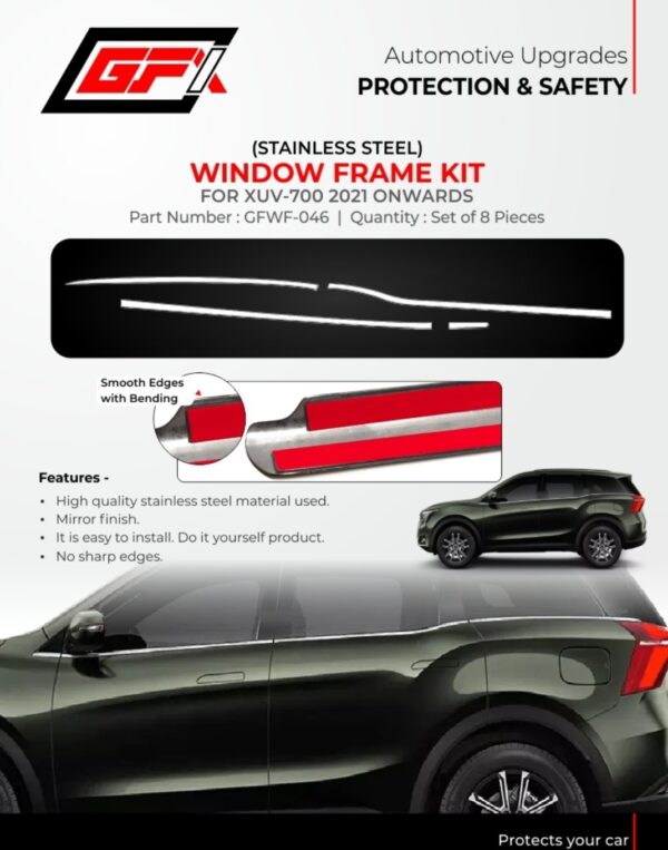 GFX Premium Stainless Steel Window Frame Kit for Mahindra XUV700 (2021 Onwards) – 8 Pcs Set