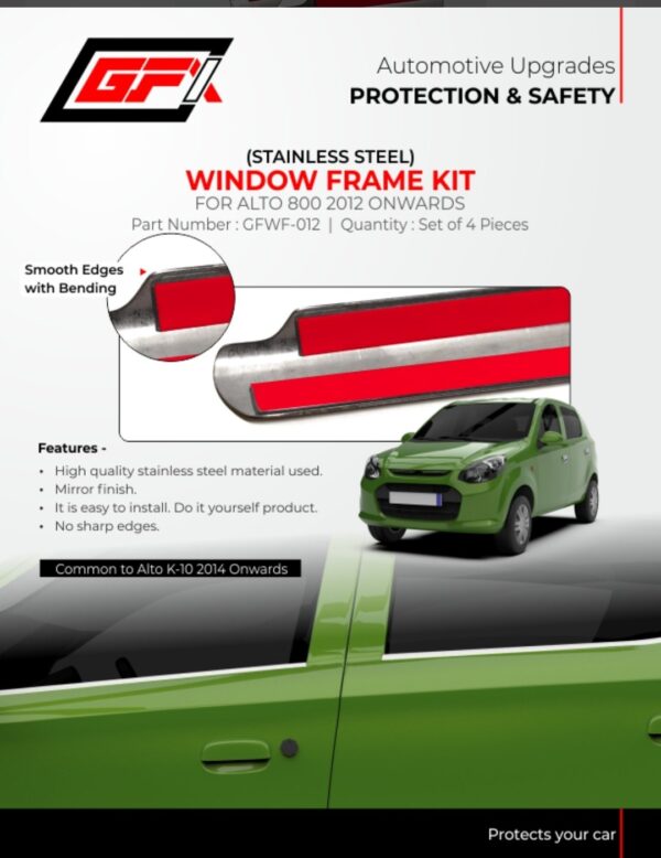 Premium Stainless Steel Window Frame Garnish Kit for Maruti Suzuki Alto 800 (2012-2019) | 4-Piece Set