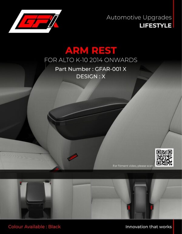 GFX Premium Custom Fit Black Armrest for Maruti Suzuki Alto K10 (2014 Onwards) | Console Storage Box