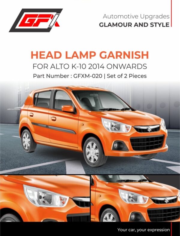 Premium Chrome Head Lamp Garnish for Maruti Alto K10 (2014 Onwards) | GFX Custom Fit