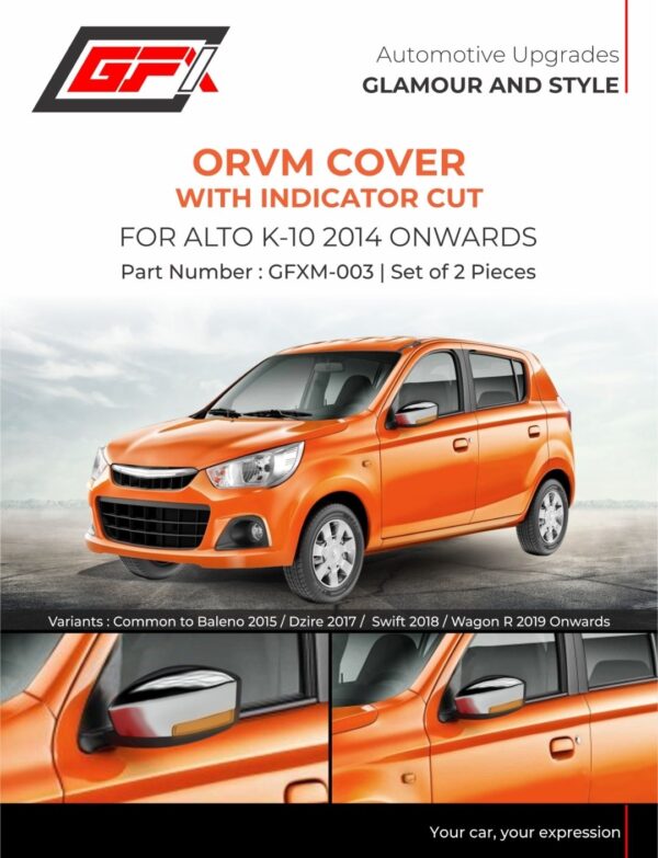 Premium Chrome ORVM Cover with Indicator Cut for Maruti Alto K10, Swift, Baleno | Crezy Car Tech
