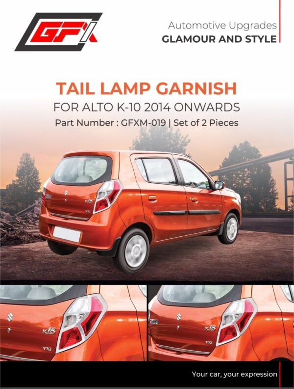 Premium Chrome Tail Lamp Garnish for Maruti Suzuki Alto K10 (2014 Onwards) | Set of 2