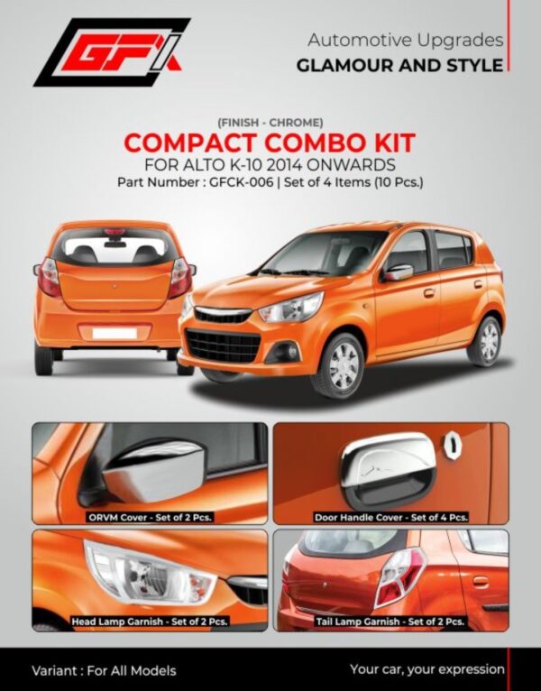 GFX Chrome Combo Kit for Maruti Alto K10 (2014 Onwards) | 10 Pcs