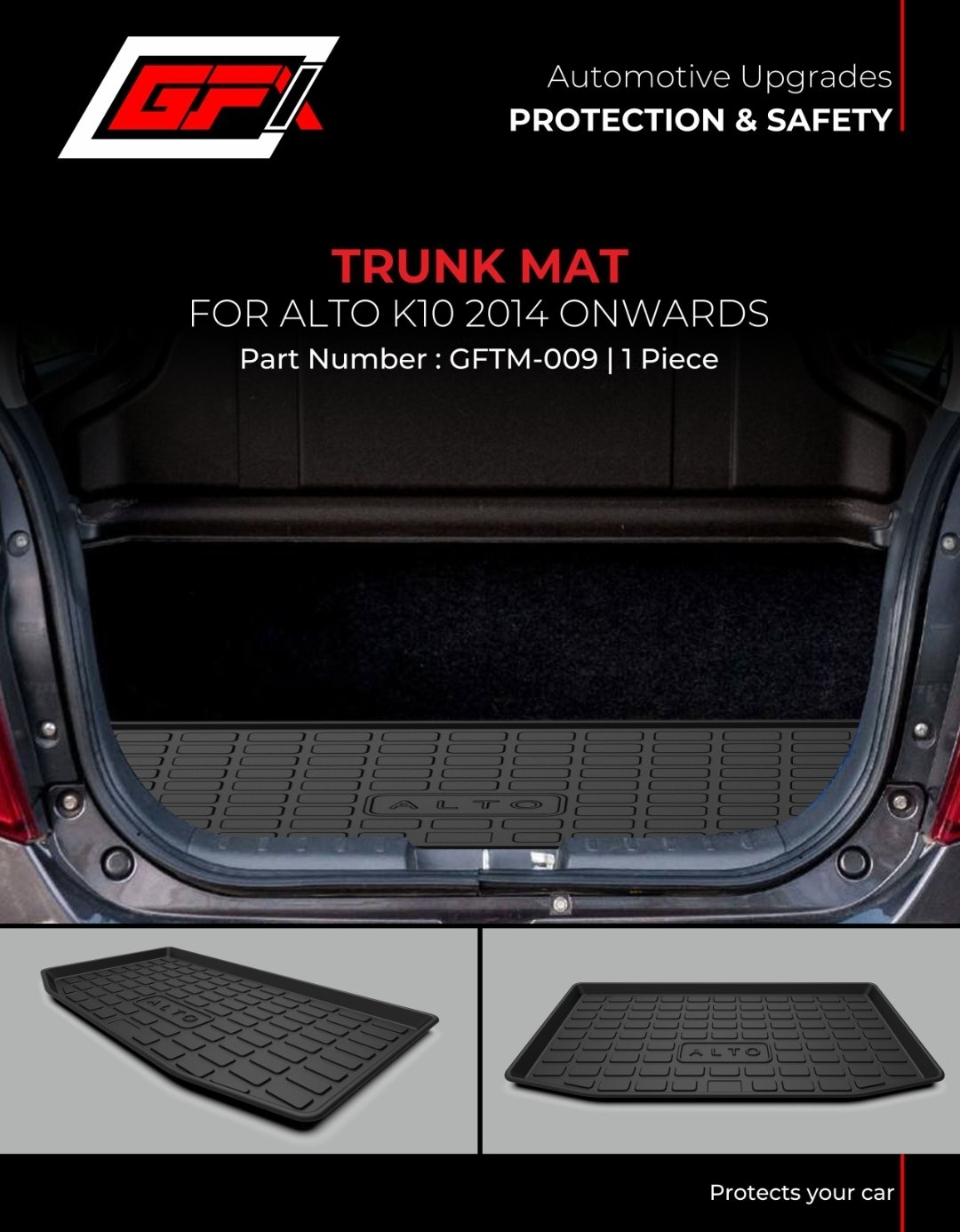 GFX Premium Custom Fit Trunk Mat for Maruti Suzuki Alto K10 (2014 Onwards) | Waterproof 3D Boot Mat