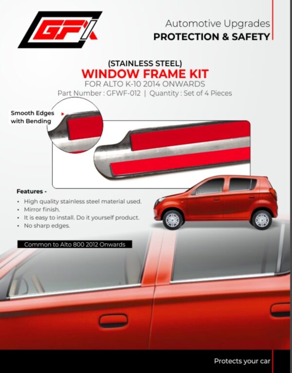 GFX Premium Stainless Steel Window Frame Kit for Maruti Suzuki Alto K10 (2014+) & Alto 800 (2012+) | Lower Window Garnish (Set of 4)