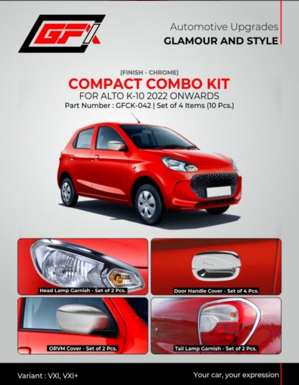Maruti Suzuki Alto K10 (2022 Onwards) Chrome Compact Combo Kit | 10 Pcs Set - GFx