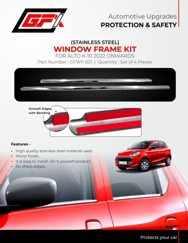 Premium Stainless Steel Window Frame Kit for Maruti Alto K10 (2022 Onwards) | Lower Window Garnish