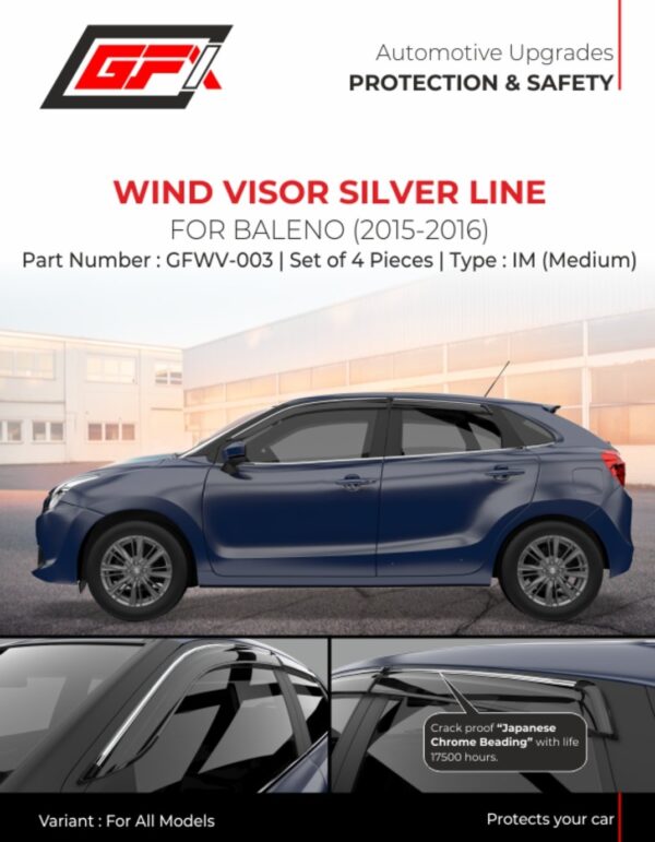 Premium GFX Silver Line Wind Visor for Maruti Baleno (2015 Onwards) | Crazy Car Tech