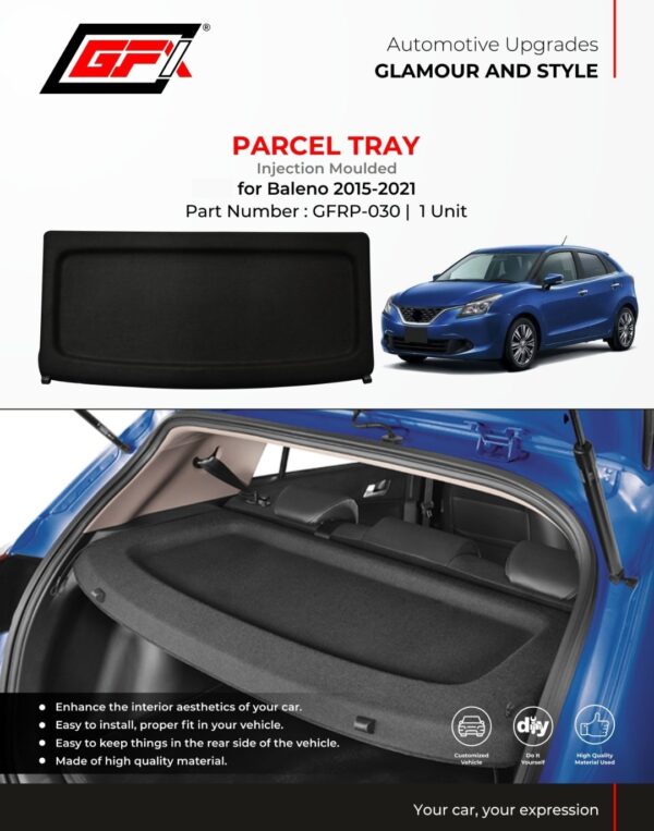 Premium GFX Injection Moulded Parcel Tray for Maruti Suzuki Baleno (2017 Onwards) | Crazy Car Tech