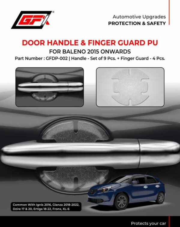 Premium Chrome Door Handle Cover & PU Finger Guard Set (13 Pcs) for Baleno, Fronx, Dzire & Ertiga