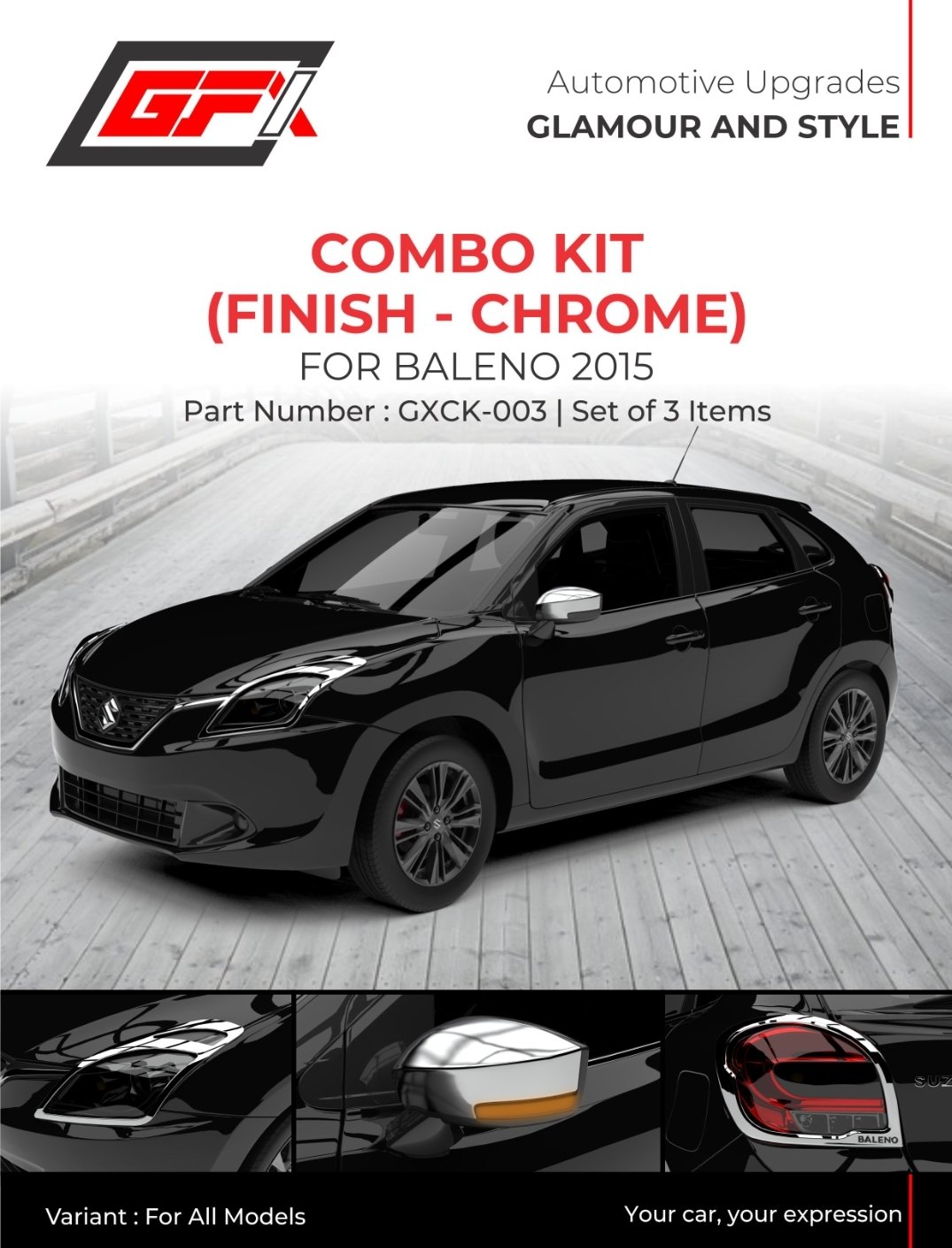 Maruti Baleno Chrome Accessories Combo Kit (2015+) | Crazy Car Tech