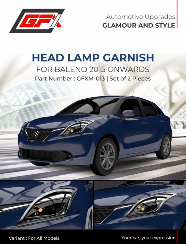 Premium Chrome Headlight Garnish for Maruti Suzuki Baleno (2015 Onwards) | Crazy Car Tech