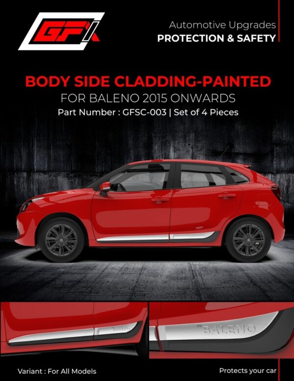 Premium Painted Body Side Cladding for Maruti Baleno (2015 Onwards) | Crazy Car Tech