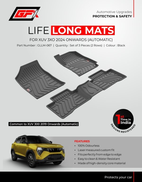 GFX Life Long Car Mats for Mahindra XUV 3XO (2024 Onwards) | Premium Custom Fit, 100% Odourless & Waterproof